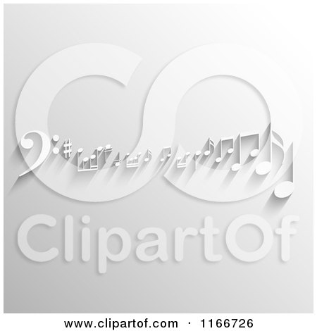 Clipart of a Grayscale Background of 3d Music Notes - Royalty Free Vector Illustration by KJ Pargeter