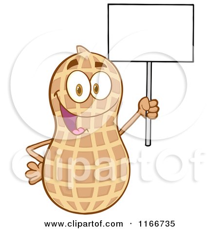 Cartoon of a Peanut Character Holding a Sign - Royalty Free Vector Clipart by Hit Toon