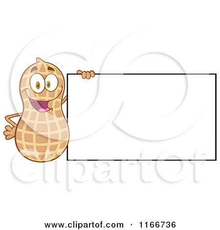 Cartoon of a Peanut Character with a Sign - Royalty Free Vector Clipart by Hit Toon