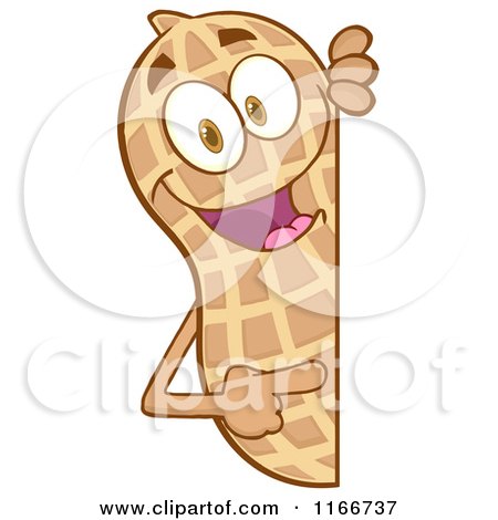 Cartoon of a Peanut Character Pointing to a Blank Sign - Royalty Free Vector Clipart by Hit Toon