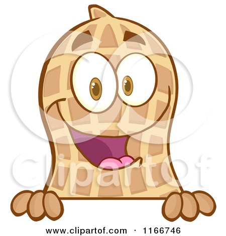 Cartoon of a Peanut Character over a Sign - Royalty Free Vector Clipart by Hit Toon