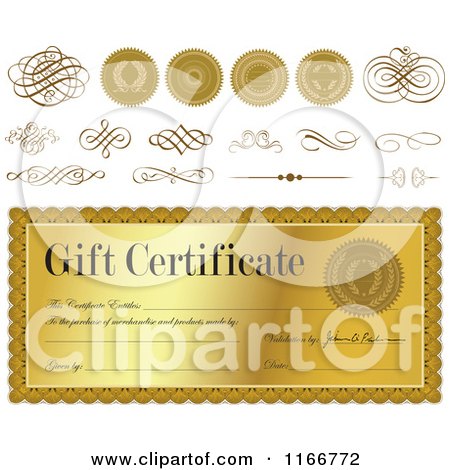 Clipart of Golden Gift Certificate Design Elements - Royalty Free Vector Illustration by BestVector