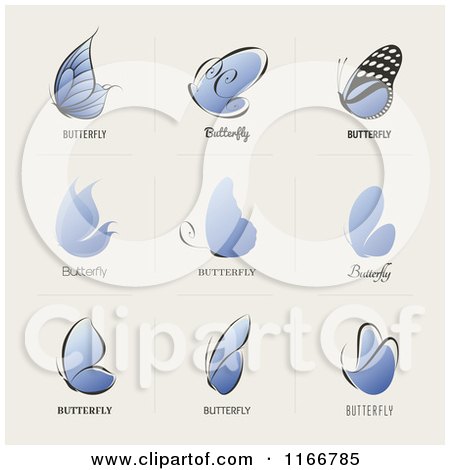 Clipart of Blue Butterfly Designs on Beige - Royalty Free Vector Illustration by elena
