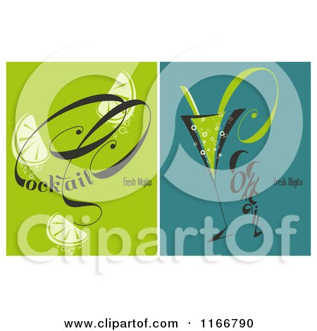Clipart of Fresh Mojito Cocktails with Green and Teal Backgrounds - Royalty Free Vector Illustration by elena