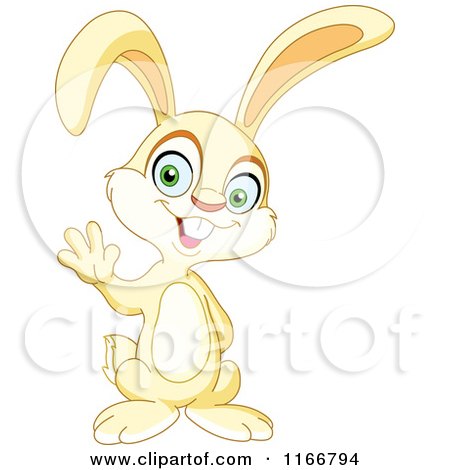 Cartoon of a Cute Little Bunny Waving - Royalty Free Vector Clipart by yayayoyo