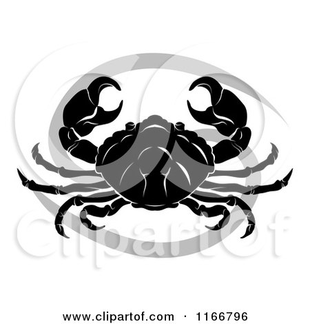 Clipart of a Black and White Horoscope Zodiac Astrology Cancer Crab and Symbol - Royalty Free Vector Illustration by AtStockIllustration