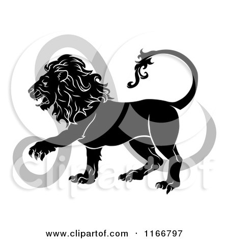 Clipart of a Black and White Leo Lion Star Sign and Symbol - Royalty Free Vector Illustration by AtStockIllustration