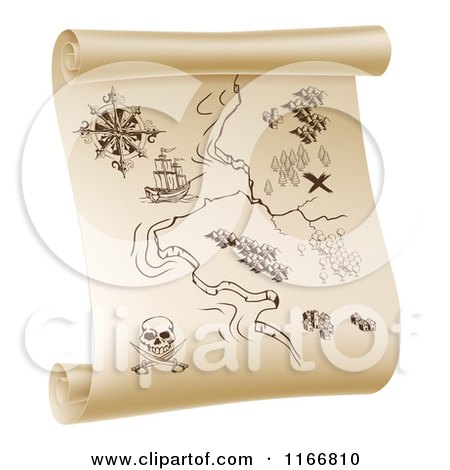 Clipart of a Pirate Treasure Map on a Scroll - Royalty Free Vector Illustration by AtStockIllustration