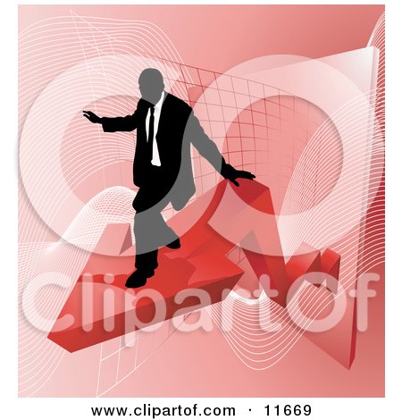 Successful Businessman Riding on a Red Arrow as Revenue Increases Clipart Illustration by AtStockIllustration