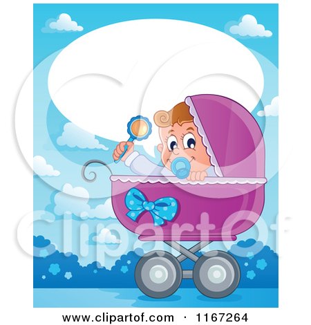 Cartoon of a Talking Baby Boy in a Carriage with Copyspace - Royalty Free Vector Clipart by visekart