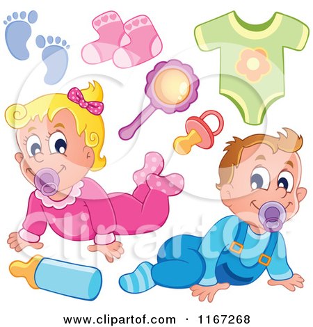 Cartoon of Babies and Items 2 - Royalty Free Vector Clipart by visekart
