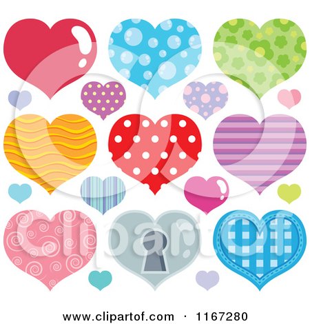Cartoon of Colorful Patterned Hearts - Royalty Free Vector Clipart by visekart