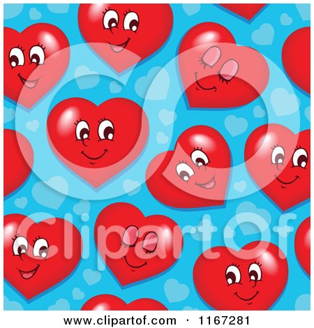 Cartoon of a Seamless Valentines Day Pattern with Red Hearts on Blue - Royalty Free Vector Clipart by visekart