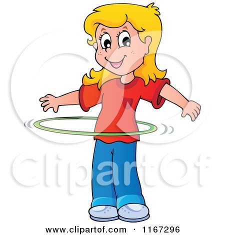 Cartoon of a Blond Girl Playing with a Hula Hoop - Royalty Free Vector Clipart by visekart