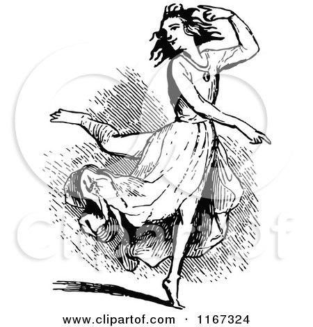 Clipart of a Retro Vintage Black and White Woman Dancing - Royalty Free Vector Illustration by Prawny Vintage