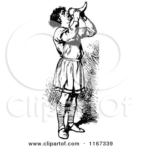 Clipart of a Retro Vintage Black and White Man Drinking from a Horn - Royalty Free Vector Illustration by Prawny Vintage