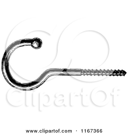 Clipart of a Retro Vintage Black and White Screw Hook - Royalty Free Vector Illustration by Prawny Vintage