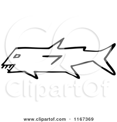 Clipart of a Black and White Fish - Royalty Free Vector Illustration by Prawny Vintage