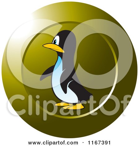 Clipart of a Round Gold Penguin Icon - Royalty Free Vector Illustration by Lal Perera