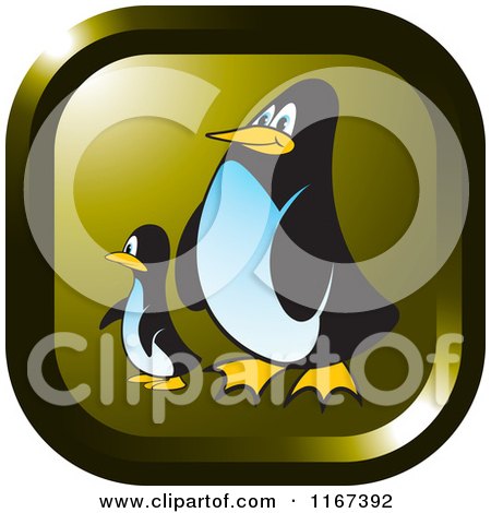 Clipart of a Square Gold Penguin Icon - Royalty Free Vector Illustration by Lal Perera