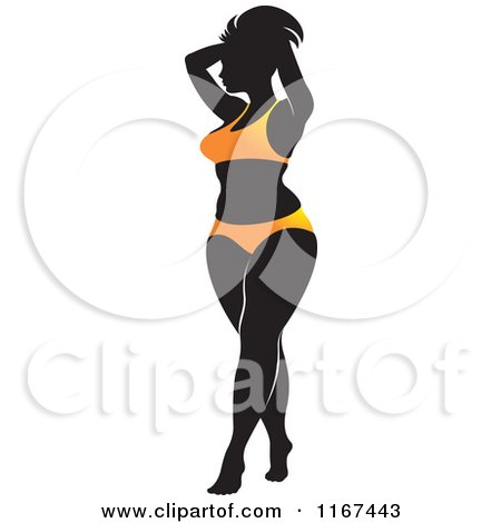 Clipart of a Sexy Curvy Woman in an Orange Bikini - Royalty Free Vector Illustration by Lal Perera