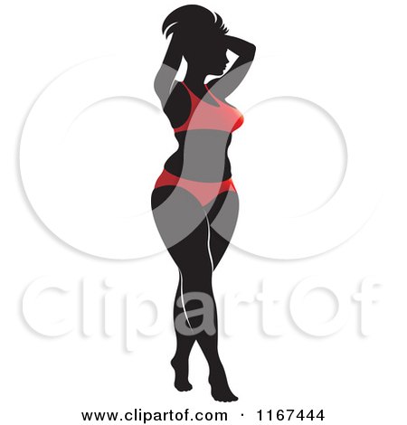 Clipart of a Sexy Curvy Woman in a Red Bikini - Royalty Free Vector Illustration by Lal Perera