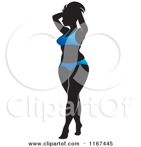 Clipart of a Sexy Curvy Woman in a Blue Bikini - Royalty Free Vector Illustration by Lal Perera