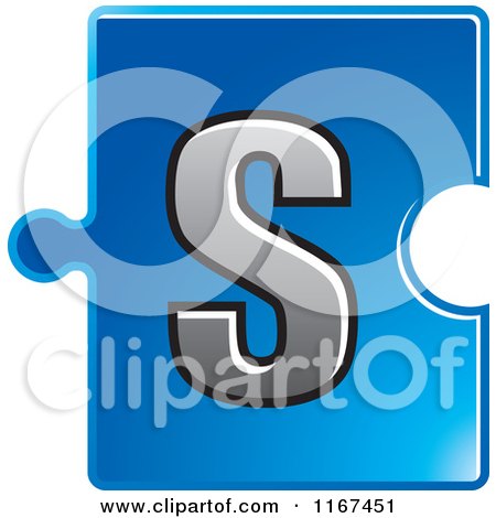 Clipart of a Blue Jigsaw Puzzle Piece Letter S - Royalty Free Vector Illustration by Lal Perera