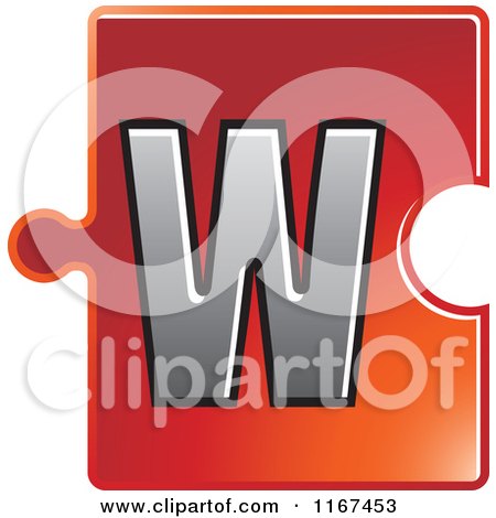 Clipart of a Red Jigsaw Puzzle Piece Letter W - Royalty Free Vector Illustration by Lal Perera