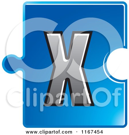 Clipart of a Blue Jigsaw Puzzle Piece Letter X - Royalty Free Vector Illustration by Lal Perera