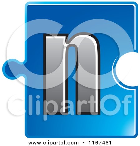 Clipart of a Blue Jigsaw Puzzle Piece Letter N - Royalty Free Vector Illustration by Lal Perera