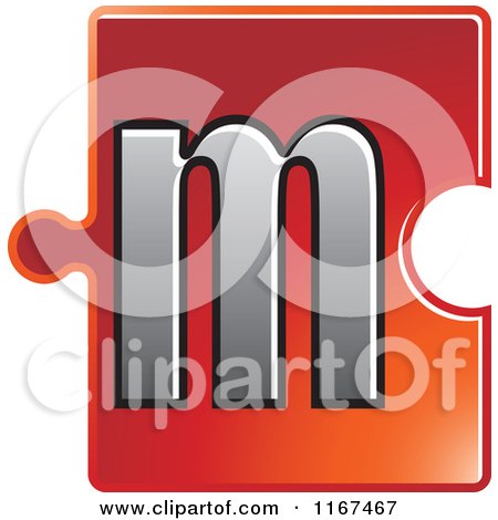 Clipart of a Red Jigsaw Puzzle Piece Letter M - Royalty Free Vector Illustration by Lal Perera
