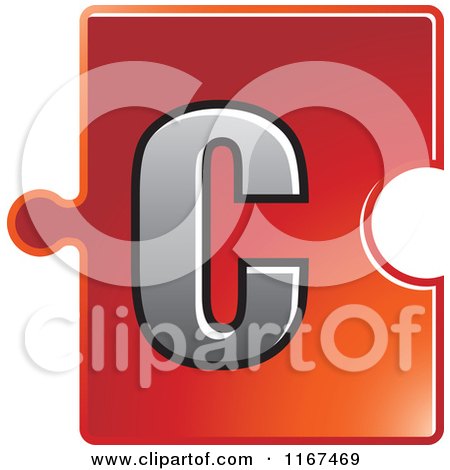 Clipart of a Red Jigsaw Puzzle Piece Letter C - Royalty Free Vector Illustration by Lal Perera