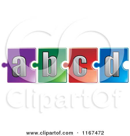 Clipart of Colorful Jigsaw Puzzle Piece Letters a B C D - Royalty Free Vector Illustration by Lal Perera