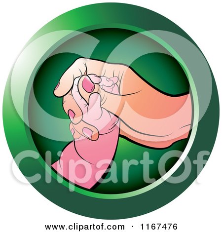 Clipart of a Round Green Mother and Baby Hand Icon - Royalty Free Vector Illustration by Lal Perera