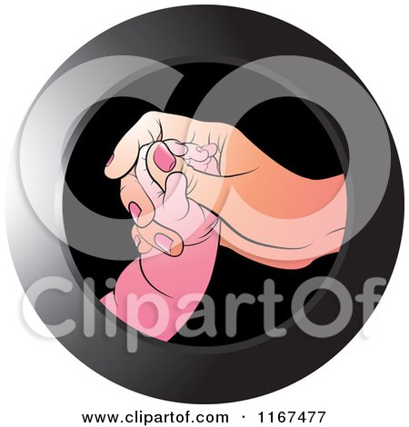 Clipart of a Round Black Mother and Baby Hand Icon - Royalty Free Vector Illustration by Lal Perera