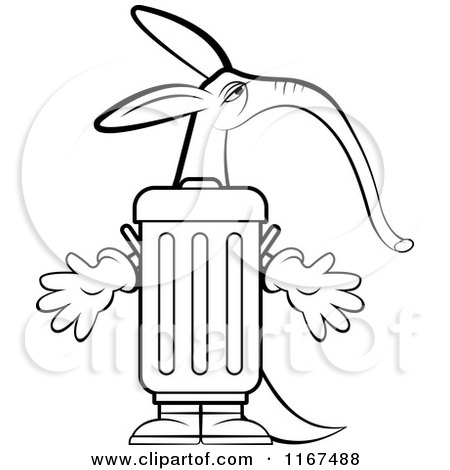 Clipart of an Outlined Aardvark Trash Can - Royalty Free Vector Illustration by Lal Perera