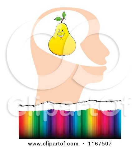 Cartoon of a Yellow Pear in a Head over Colorful Lines - Royalty Free Vector Clipart by Andrei Marincas