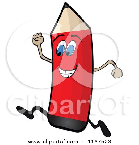 Cartoon of a Running Red Pencil - Royalty Free Vector Clipart by Andrei Marincas