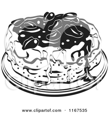 Clipart of a Black and White Retro Sticky Bun - Royalty Free Vector Illustration by Andy Nortnik