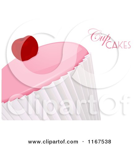 Clipart of a Pink Frosted Cupcake Topped with a Cherry and with Text - Royalty Free Vector Illustration by elaineitalia