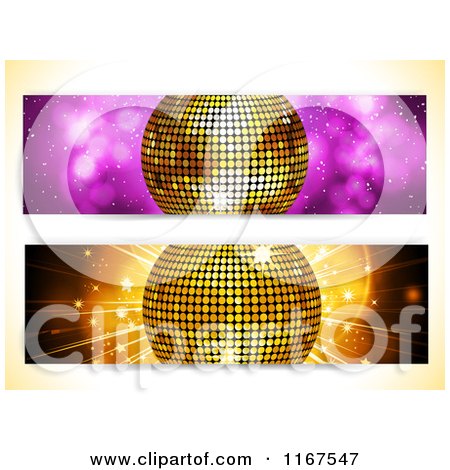 Clipart of Golden Disco Ball Website Banners - Royalty Free Vector Illustration by elaineitalia