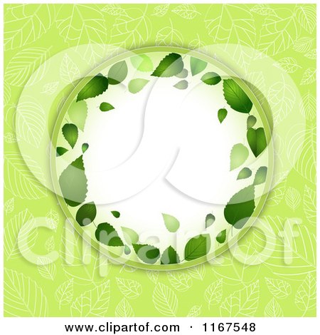 Clipart of a Spring Leaf Frame over Green - Royalty Free Vector Illustration by elaineitalia