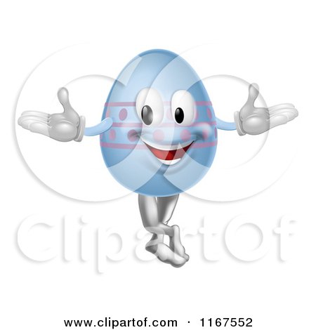 Cartoon of a Happy Blue Easter Egg Mascot with Pink Polka Dots - Royalty Free Vector Clipart by AtStockIllustration