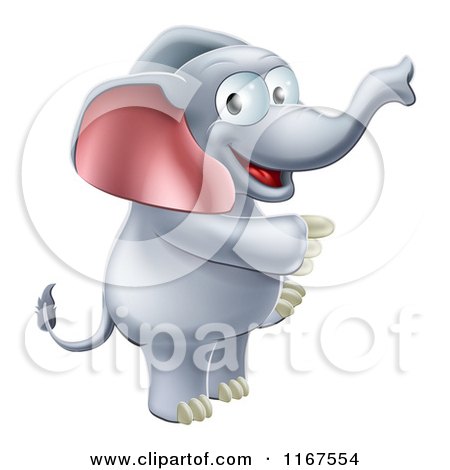 Cartoon of a Happy Elephant Standing and Pointing ...