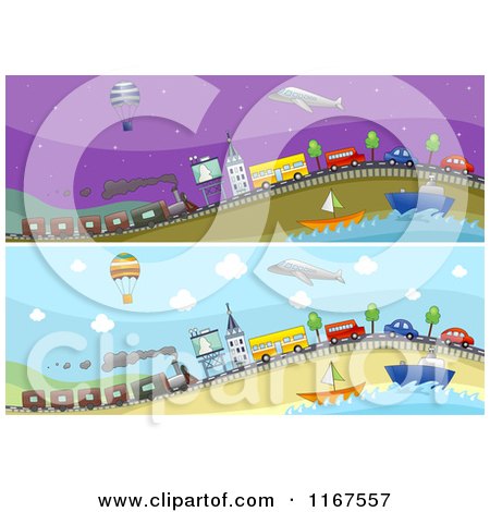 Cartoon of Modes of Transportation Website Banners - Royalty Free Vector Clipart by BNP Design Studio