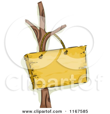 Cartoon of a Bare Tree with a Wooden Sign - Royalty Free Vector Clipart by BNP Design Studio
