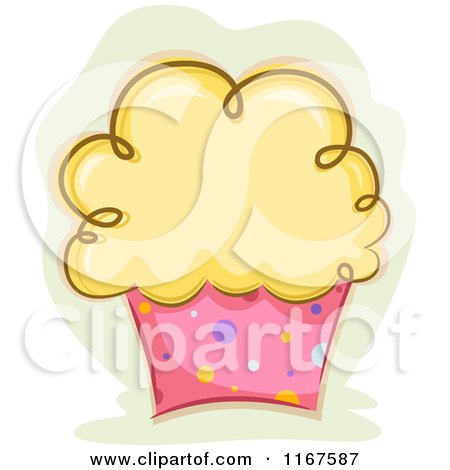 Cartoon of a Cupcake with Fluffy Yellow Frosting Copyspace - Royalty Free Vector Clipart by BNP Design Studio