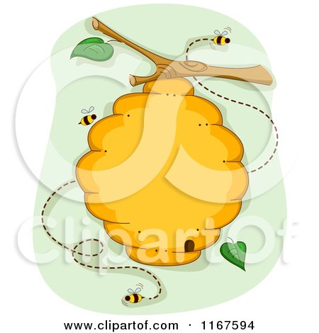 Cartoon of a Bee Hive over Green - Royalty Free Vector Clipart by BNP Design Studio