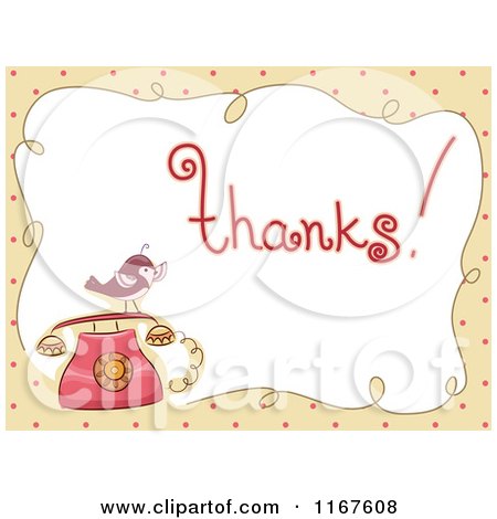 Cartoon of Thank You Text with a Bird on a Telephone - Royalty Free Vector Clipart by BNP Design Studio